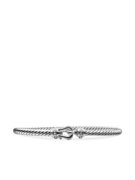  David Yurman 18kt White Gold Buckle Cablespira Diamond Bracelet (3.5mm) - Silver 