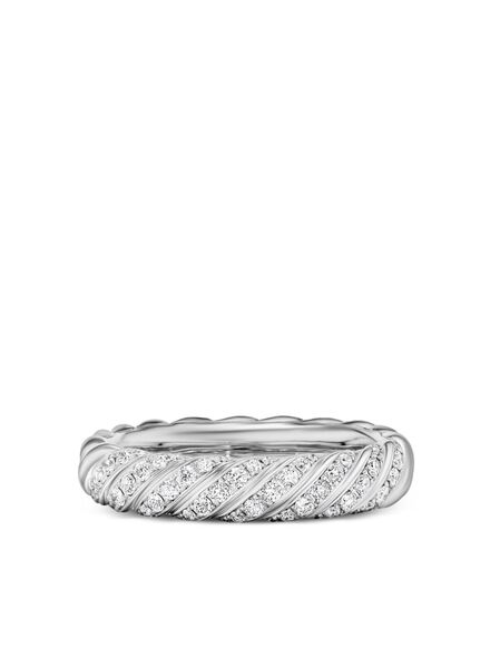  David Yurman 18kt White Gold Sculpted Cable Diamond Band Ring (4.6mm) - Silver 