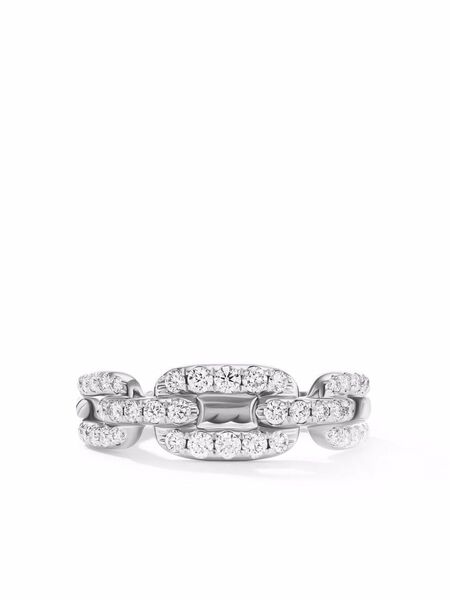  David Yurman 18kt White Gold Stax Chain Link Diamond Ring (7mm) - Silver 