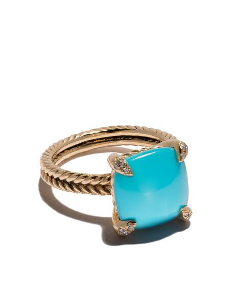  David Yurman 18kt Yellow Gold Châtelaine Turquoise And Diamond Ring (11mm) 