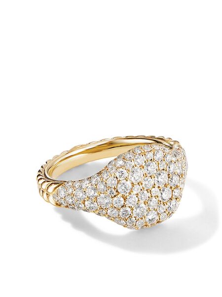  David Yurman 18kt Yellow Gold Chevron Diamond Pinky Ring (10mm) 
