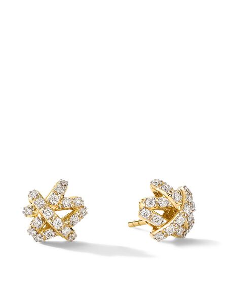  David Yurman 18kt Yellow Gold Crossover Diamond Stud Earrings (9mm) 