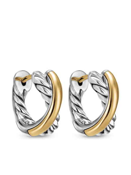  David Yurman 18kt Yellow Gold Crossover Hoop Earrings - Silver 