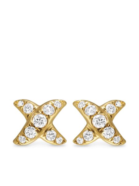  David Yurman 18kt Yellow Gold Crossover X Diamond Stud Earrings (6mm) - Silver 