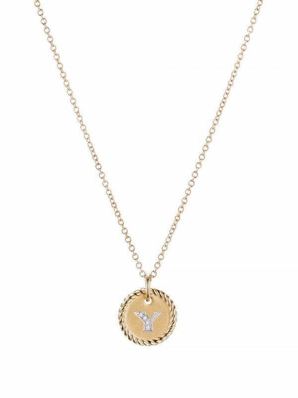  David Yurman 18kt Yellow Gold Initial Y Diamond Charm Necklace 