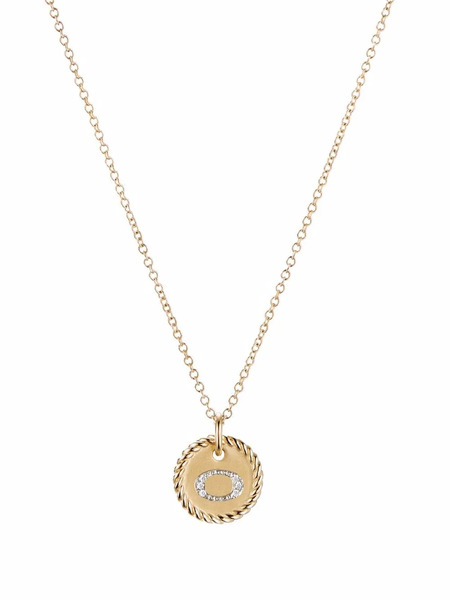  David Yurman 18kt Yellow Gold O Initial Charm Diamond Necklace 