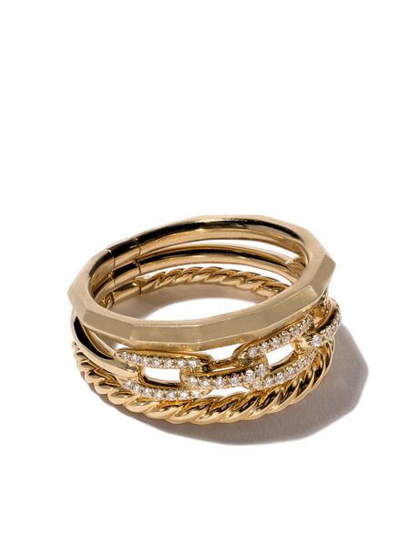  David Yurman 18kt Yellow Gold Stax Three Row Diamond Ring (9.5mm) 