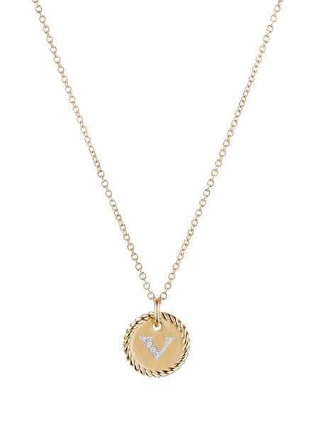  David Yurman 18kt Yellow Gold V Initial Charm Diamond Necklace 