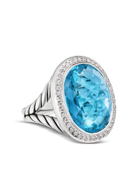  David Yurman Sterling Silver Albion Oval Topaz And Diamond Ring (21mm) 