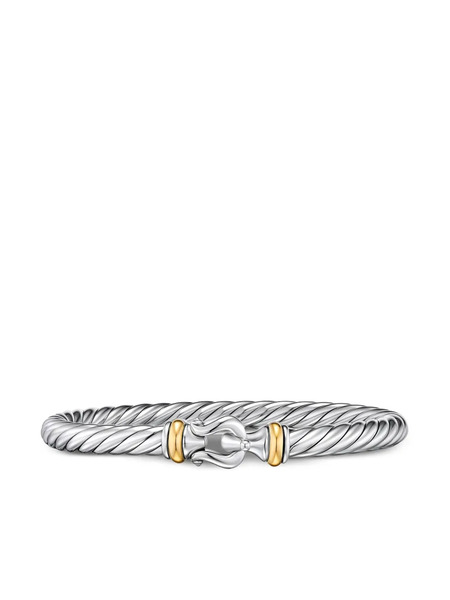  David Yurman Sterling Silver And 14k Yellow Gold Cable Flex® Buckle Bracelet 