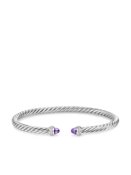 David Yurman Sterling Silver Cablespira Amethyst And Diamond Bracelet (4mm) 