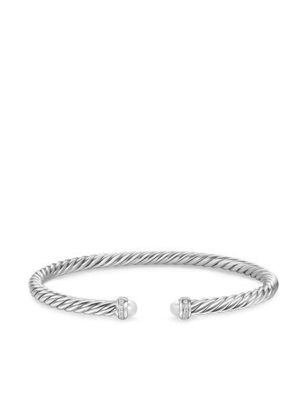  David Yurman Sterling Silver Cablespira Pearl And Diamond Bracelet (4mm) 