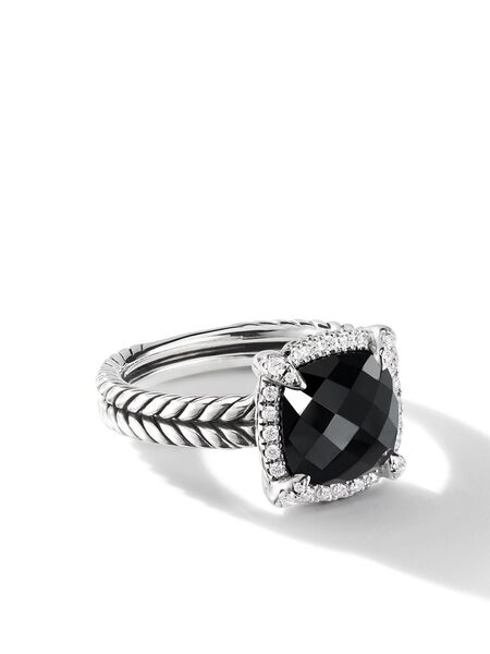  David Yurman Sterling Silver Chatelaine Pavé Onyx And Diamond Ring (9mm) 