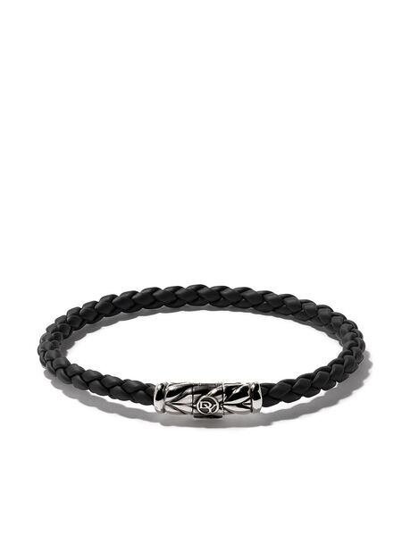  David Yurman Sterling Silver Chevron Braided Bracelet (8mm) - Black 