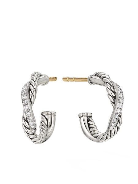  David Yurman Sterling Silver Petite Infinity Diamond Huggie Hoop Earrings (3mm) 