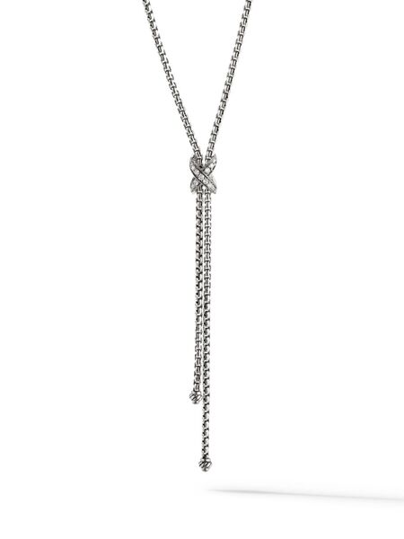  David Yurman Sterling Silver Petite X Larial Diamond Necklace 
