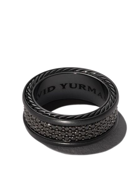  David Yurman Sterling Silver Streamline Three Row Diamond Band Ring (8.5mm) - Black 