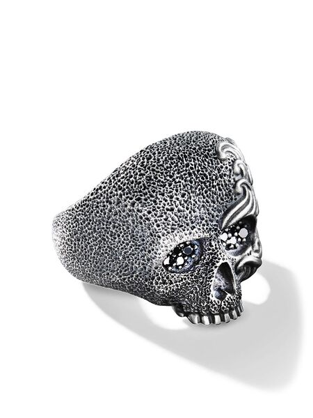  David Yurman Sterling Silver Waves Skull Diamond Ring (24mm) 