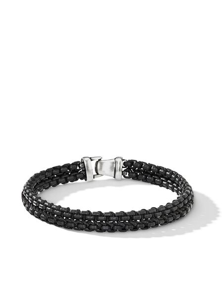  David Yurman Sterling Silver Woven Box Chain Bracelet (10mm) - Black 