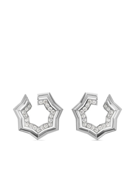  David Yurman Sterling Silver Zig Zag Stax Two Row Diamond Hoop Earrings (27mm) 