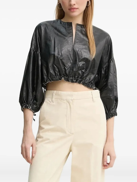  Day Birger Et Mikkelsen Drawstring-cuffed Leather Blouse - Black 
