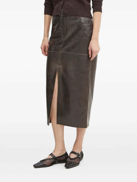  Day Birger Et Mikkelsen Front-slit Leather Midi Skirt - Brown 