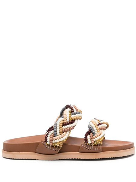  De Siena Shoes Bead-embellished Leather Slides - Brown 