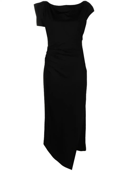  Del Core Asymmetric Ruched Midi Dress - Black 