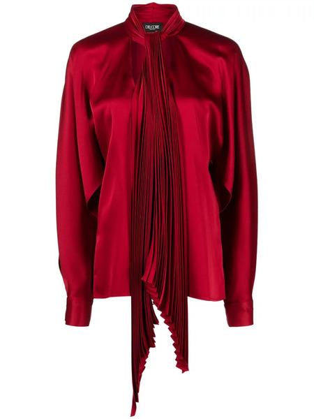  Del Core Pleated Pussy-bow Satin Blouse - Red 