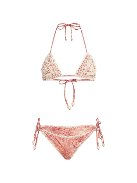  Del Maar Crochet Appliqued Bikini - Pink 