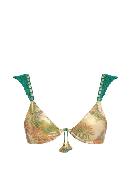 Del Maar Paisley-print Crochet-trim Bikini Top - Green 