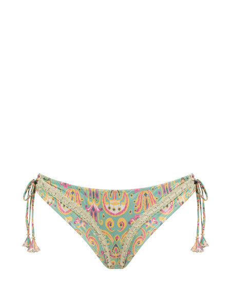  Del Maar Print Crochet Bikini Bottoms - Green 