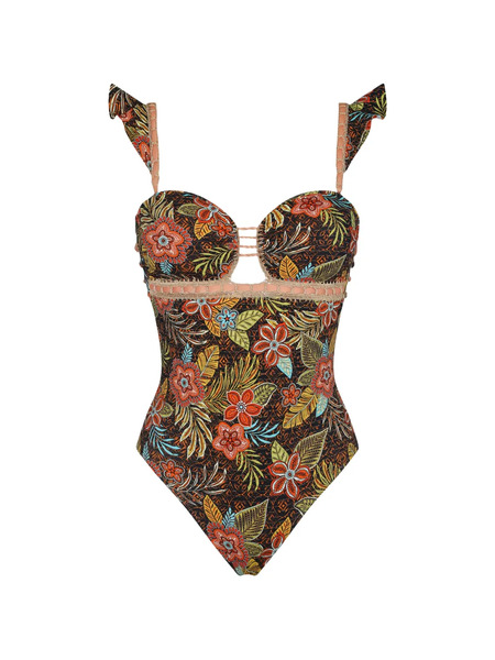  Del Maar Yanqay Floral Ruffle Swimsuit - Brown 