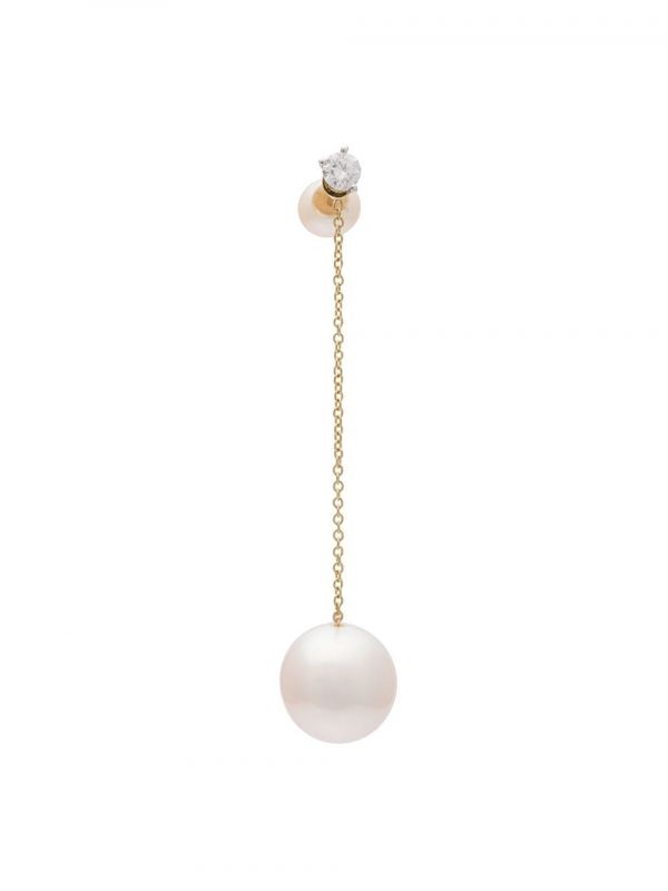  Delfina Delettrez Diamond Stud Chain Pearl Earring - Metallic 