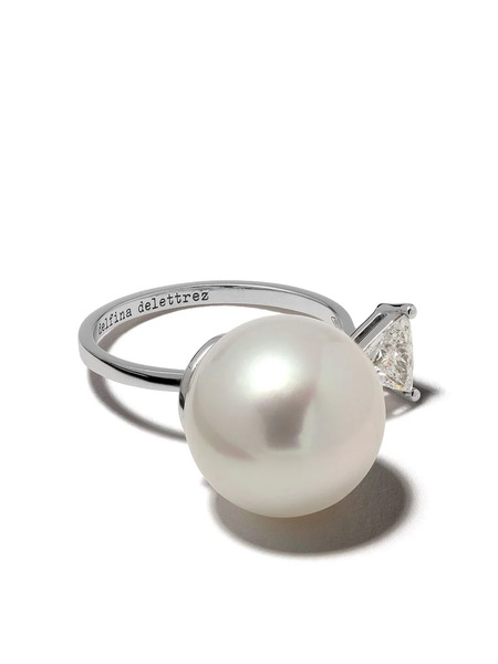  Delfina Delettrez 18kt White Gold Pearl & Triangle Diamond Ring - Silver 