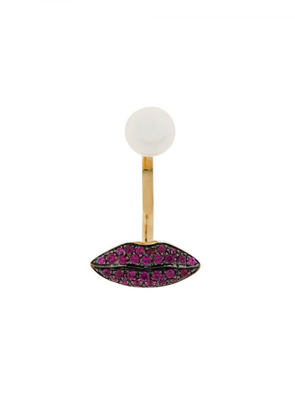  Delfina Delettrez 18kt Yellow Gold Lips Piercing Earring - White 