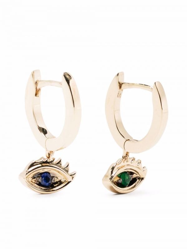  Delfina Delettrez 9kt Yellow Gold Micro-eye Piercing Emerald And Sapphire Earrings 