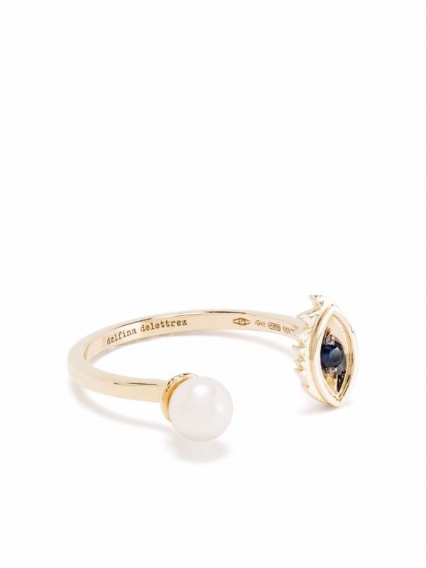  Delfina Delettrez 9kt Yellow Gold Micro-eye Piercing Sapphire And Pearl Ring 