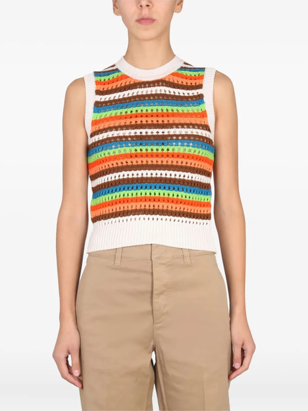  Department 5 Striped Crochet Top - White 