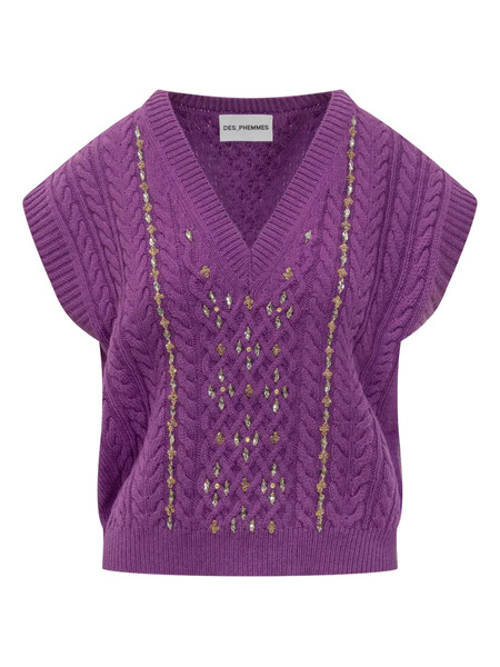  Des Phemmes Cable-knit Embellished Sweater - Purple 