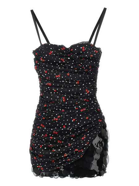  Des Phemmes Ruched Cherry Polka-dot Dress - Black 