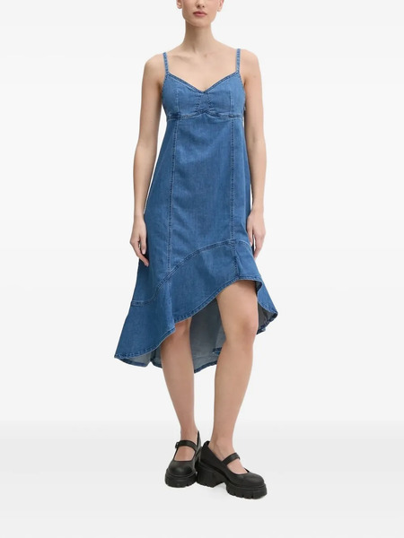  Desigual Asymmetric Ruffled Denim Midi Dress - Blue 