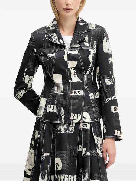 Desigual Contrast-stitch Printed Blazer - Black 