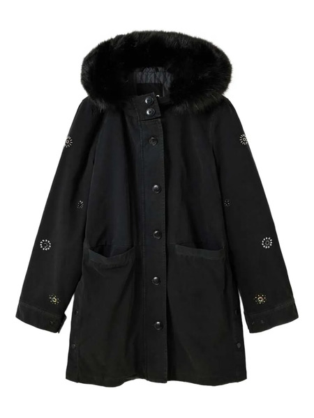  Desigual Embellished Fur-trimmed Parka - Black 