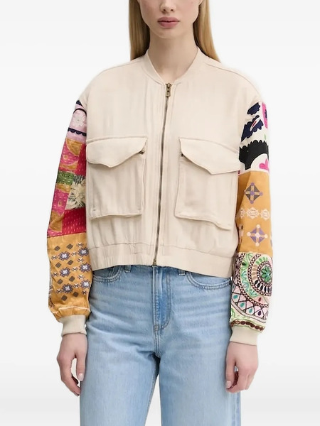 Desigual Patchwork-sleeve Bomber Jacket - Neutrals 