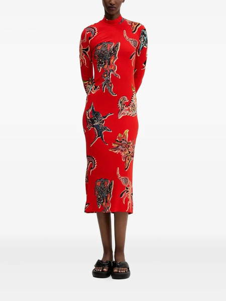  Desigual Ribbed Midi Dress - Red 