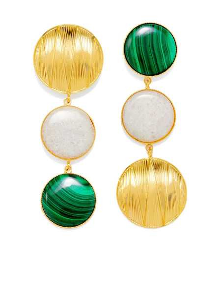  Destree Drop-design Double-stone Earrings - Green 