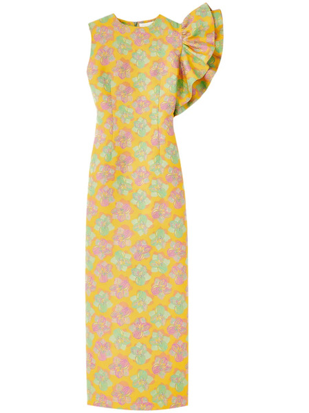  Destree One-shoulder Floral Midi-dress - Yellow 