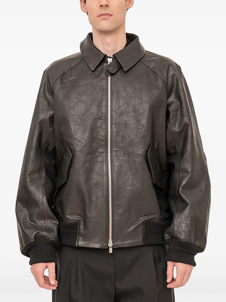  Devoa Zip-up Leather Jacket - Black 