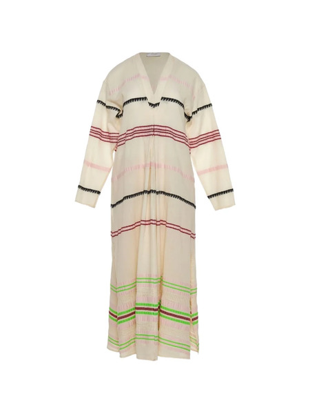  Devotion Striped V-neck Midi Dress - Neutrals 